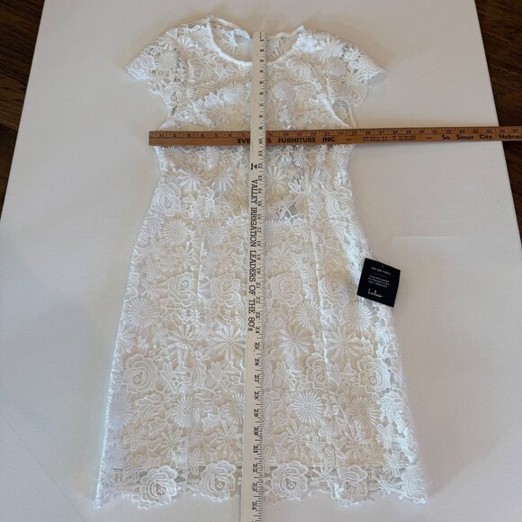 NWT Lulus White Floral Lace Dress Small Cap Sleeves Pencil Backless Medium Mini - Picture 7 of 15